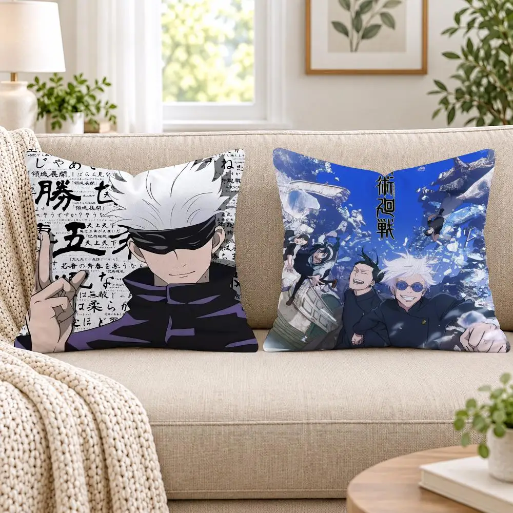 J-Jujutsu Kaisen Gojo Satoru Cushion Cover Short Plush Double-Sided Printing Sofa Bedroom Pillow Case Aesthetic Home Decor