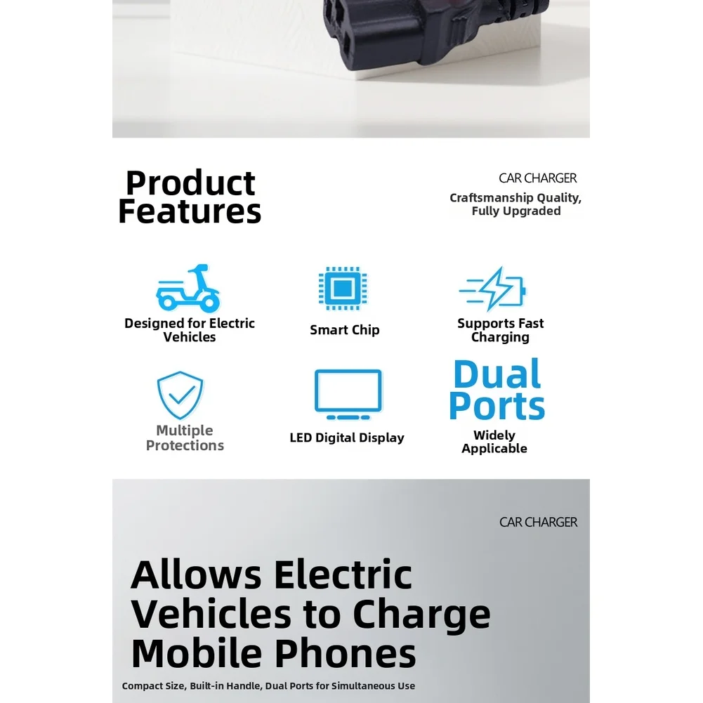 For Electric Motorcycle Charger 12V 120V Dual USB with Voltage Display Supports 5V 3A 9V 3A and 20V 5A Fast Charging