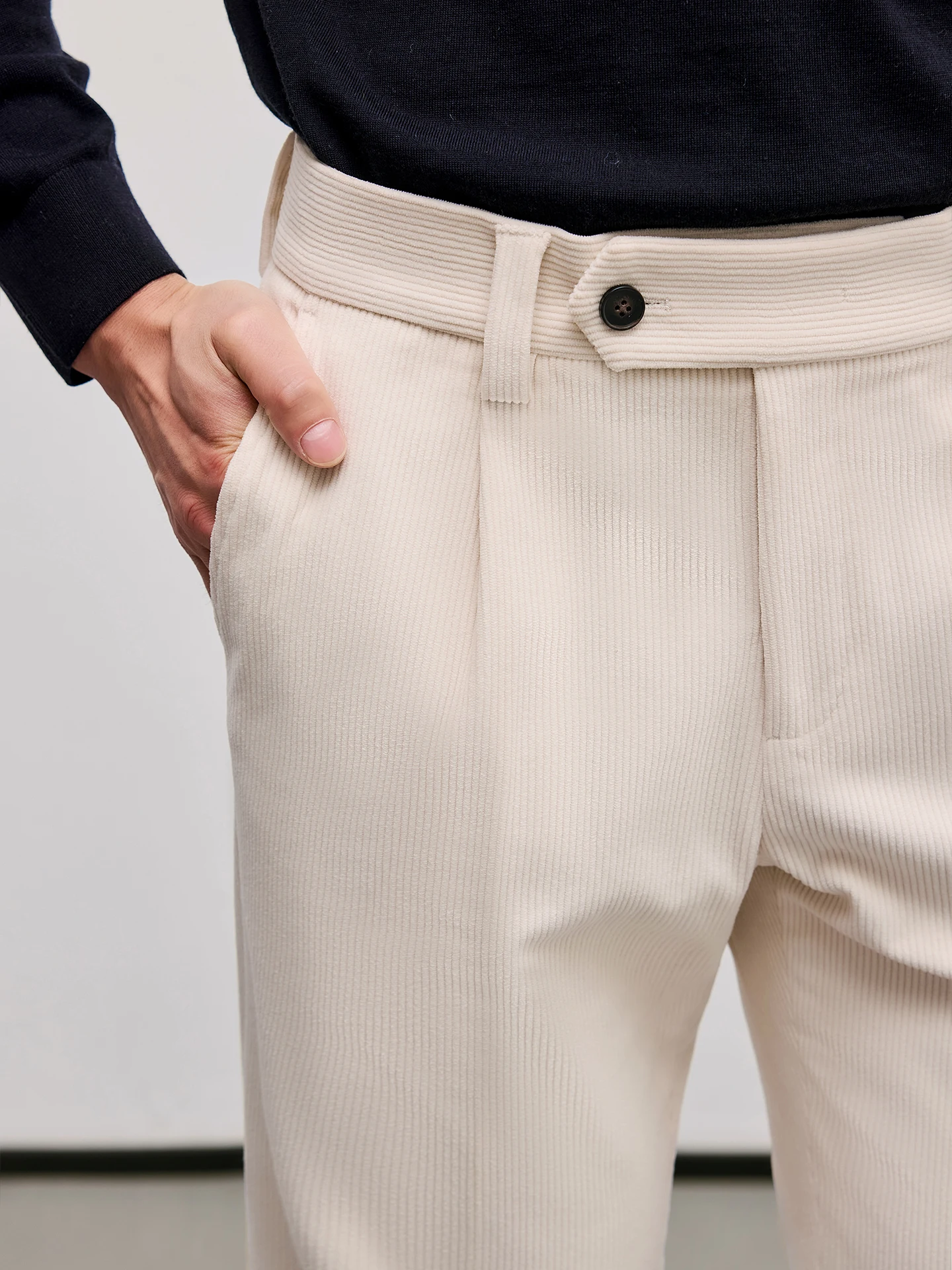 

Retro Corduroy Men's Casual Pants Thiened Autumn Winter Busin Straight Leg Single Pleat Button Warm Trousers