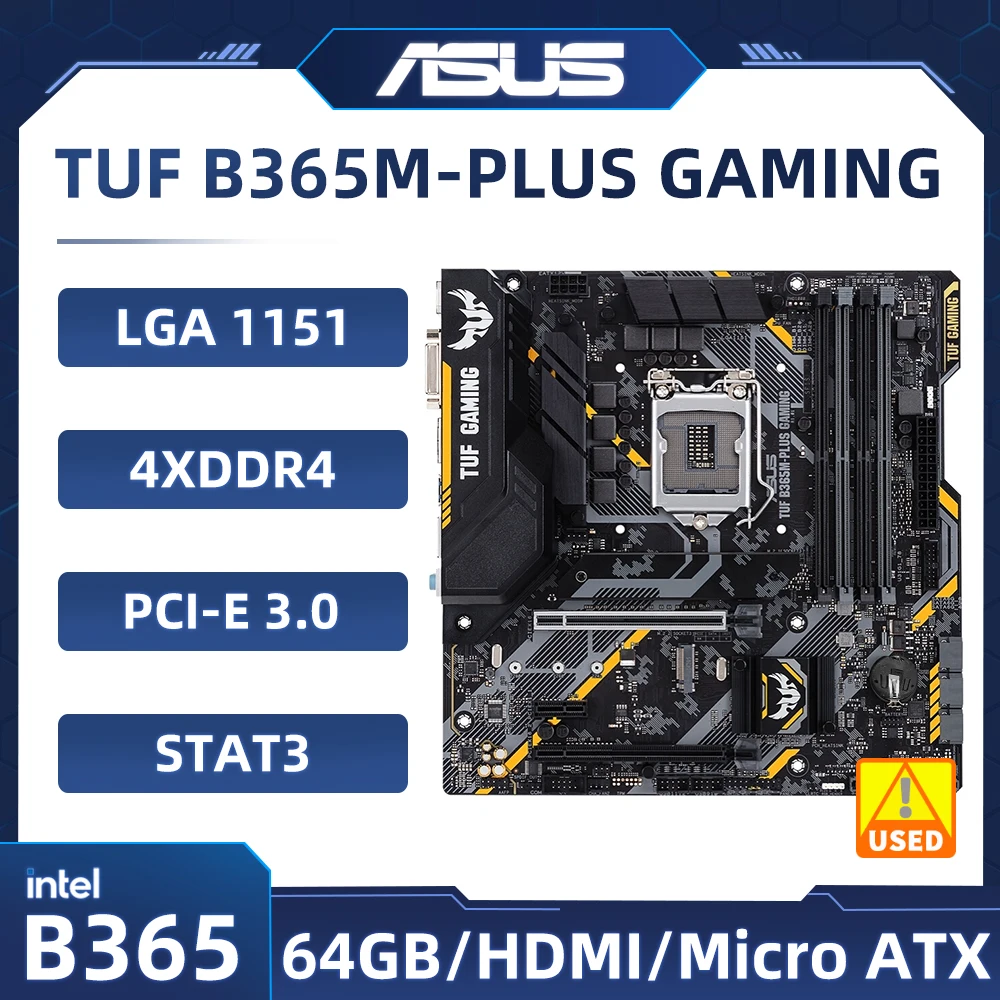 ASUS  TUF B365M-PLUS GAMING Motherboard Intel B365 1151 support Core i3-8100 9400F 9600 9900 8600 G5400T cpu DDR4 64GB M.2