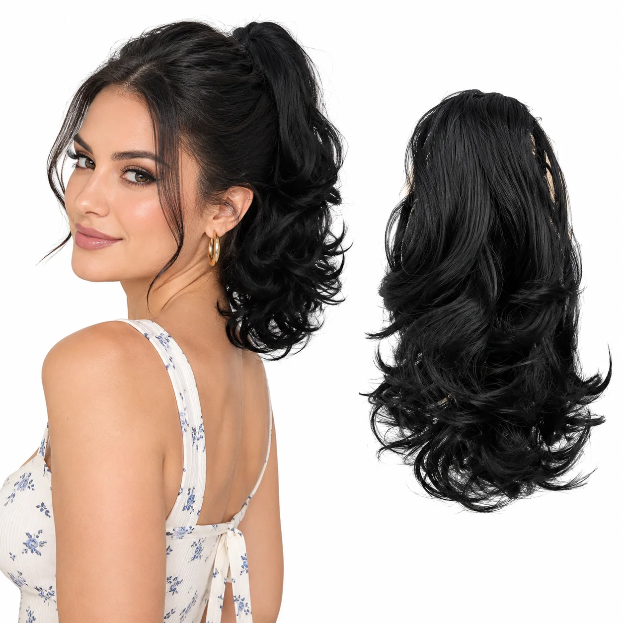 Short Wavy Claw Clip Ponytail Extension 10 Inch Voluminous Curly Hairpiece High Temperature Fiber Easy Quick Hair Volume Styling