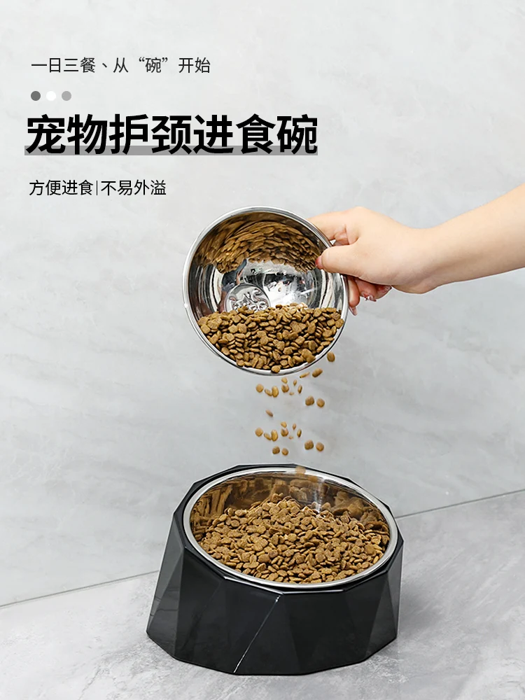 The product can be customized.Cat bowl oblique mouth bowl anti-knockover cat drinking bowl puppy food rice bowl stainless