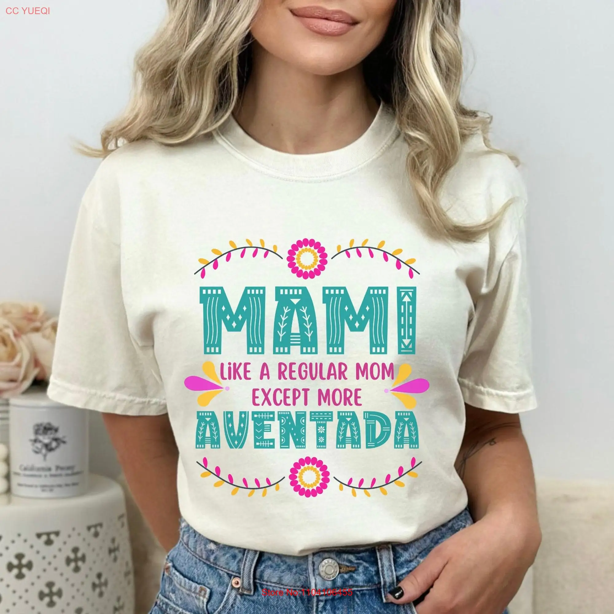 Mami Like a Regular Mom Except More Aventada T shirt for Latina Moms Mexican Papel Picado Letters Mother's Day Mama Crewneck