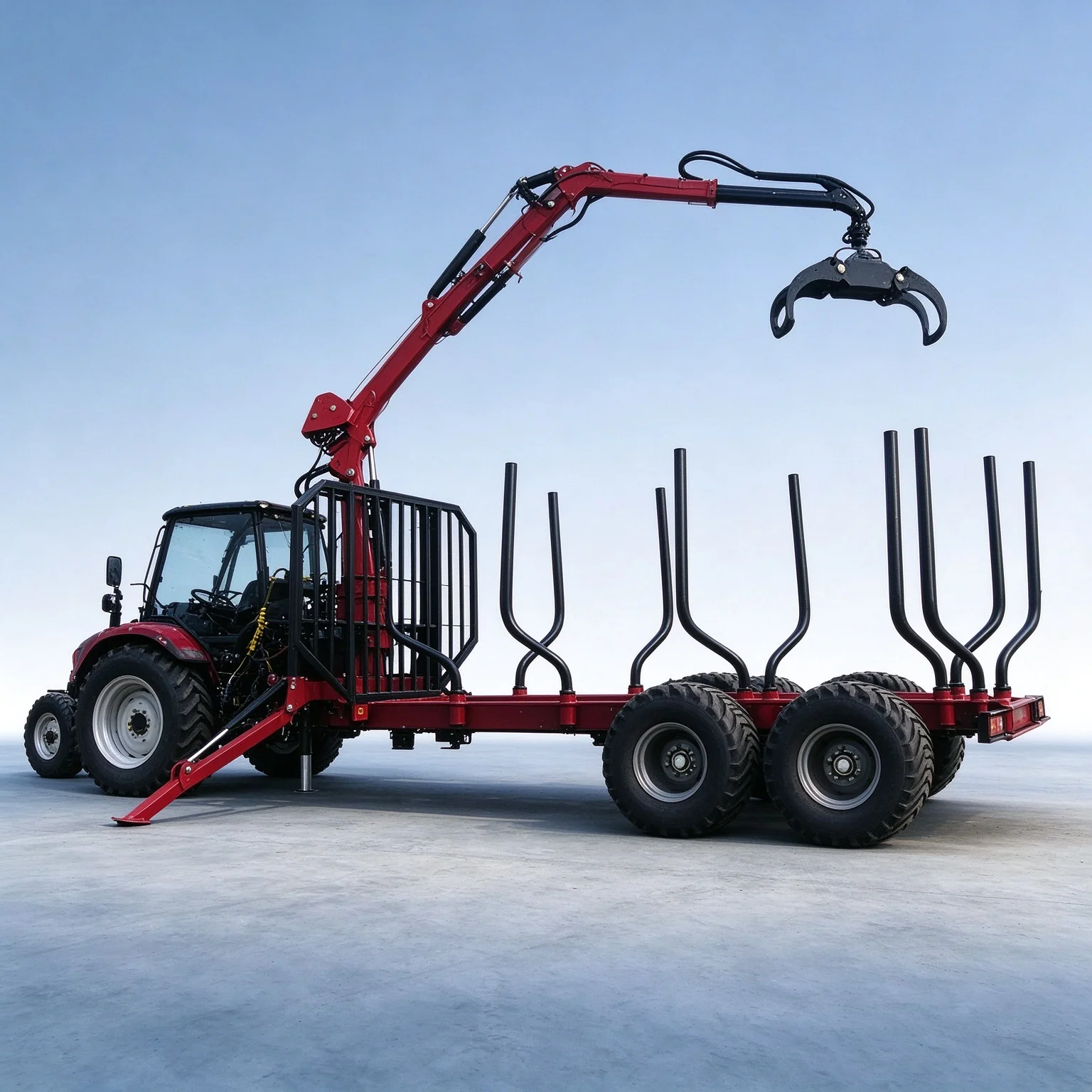 Self-Loading Timber Log Trailer with Crane Heavy Duty All Terrain Trailer for Small Farm Forest Wood Work