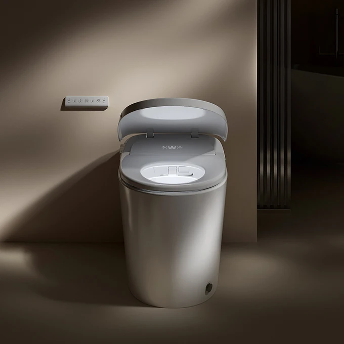 S037 Smart Ceramic Automatic Flush Toilet Elongated Bowl Integrated Remote Control P-Trap Drainage Integrated Bathroom Smart