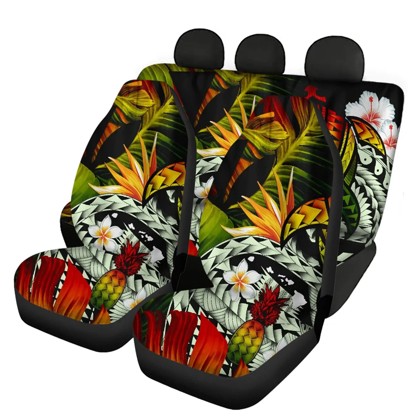 Auto Seat Cushion Protector Polynesian Plumeria Tribal Print Universal Car Seat Cover Set High Quality Car Interior Accessories