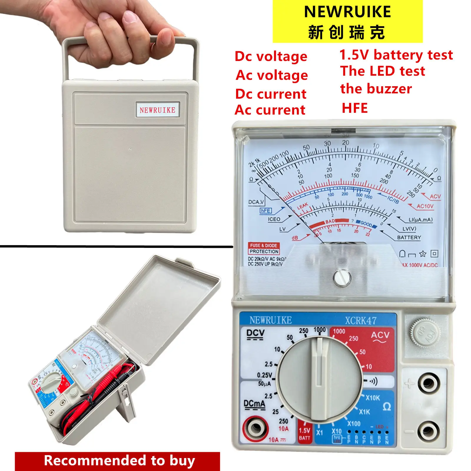 NEWRUIKE XCRK47 Analog Multimeter High Precision Mechanical Multi-function Multimeter Maintenance Pointer Multimeter