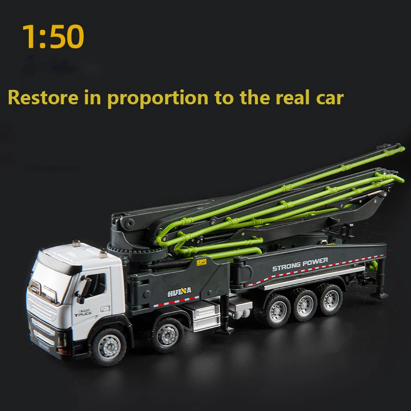 HUINA New Alloy Crane Tanker Simulated Hydraulic 1/50 Scale Cement Car Transport Truck Construction Car Toys GIft