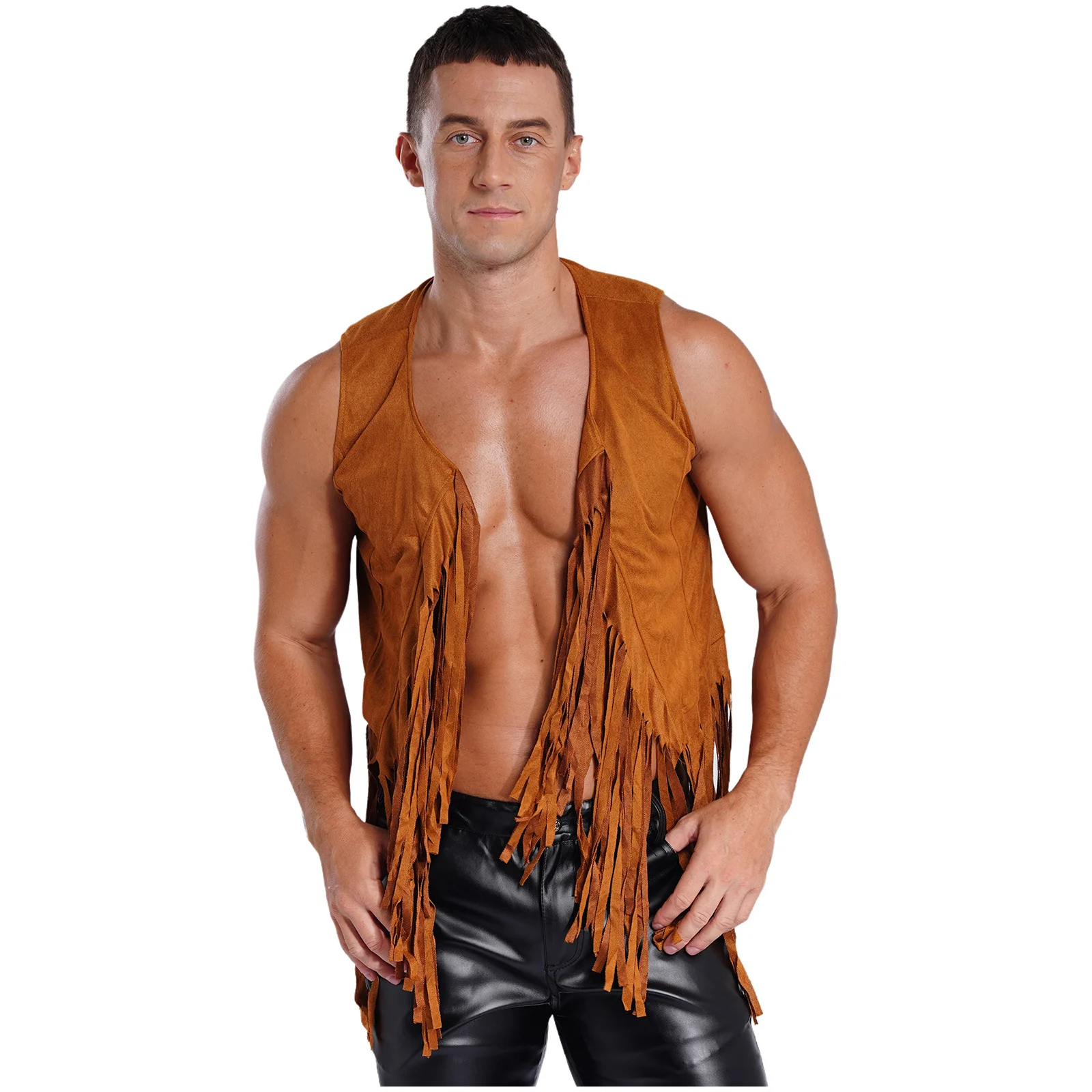 Homens vintage hippy cowboy colete jaquetas casaco sem mangas