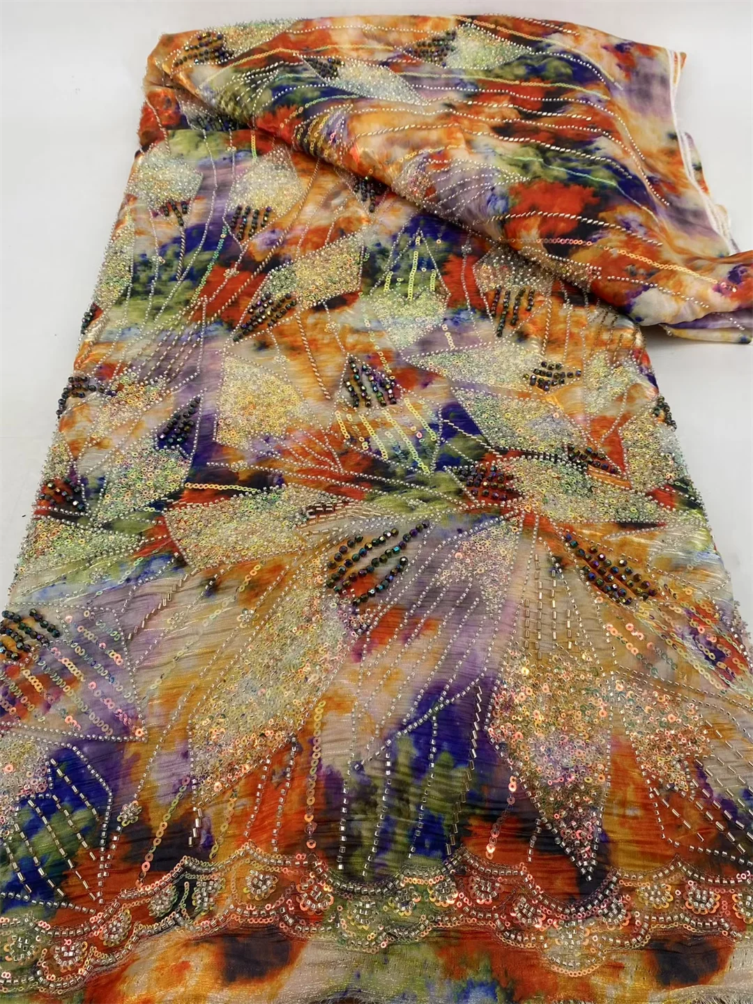 Luxury Sequins Lace Fabric 2025 High Quality French African Beaded Nigerian Embroidery Mesh for Women's Sewing