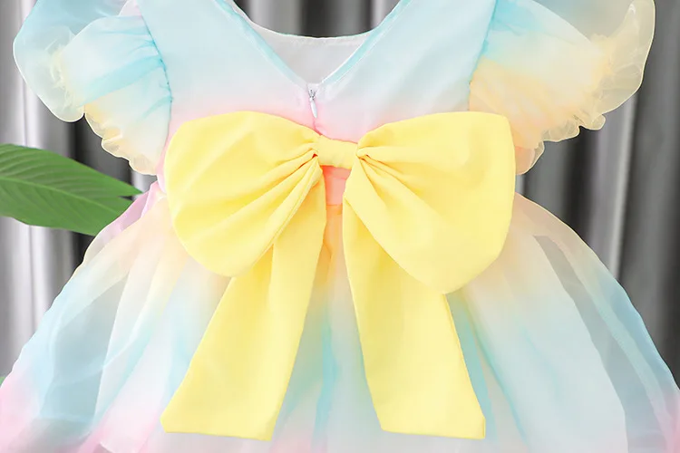 New Puff Sleeves Baby Girl Bow Dress Birthday Party Sweet Lovely Baby Ballet Evening Wedding Flower Girl Princess Dresses