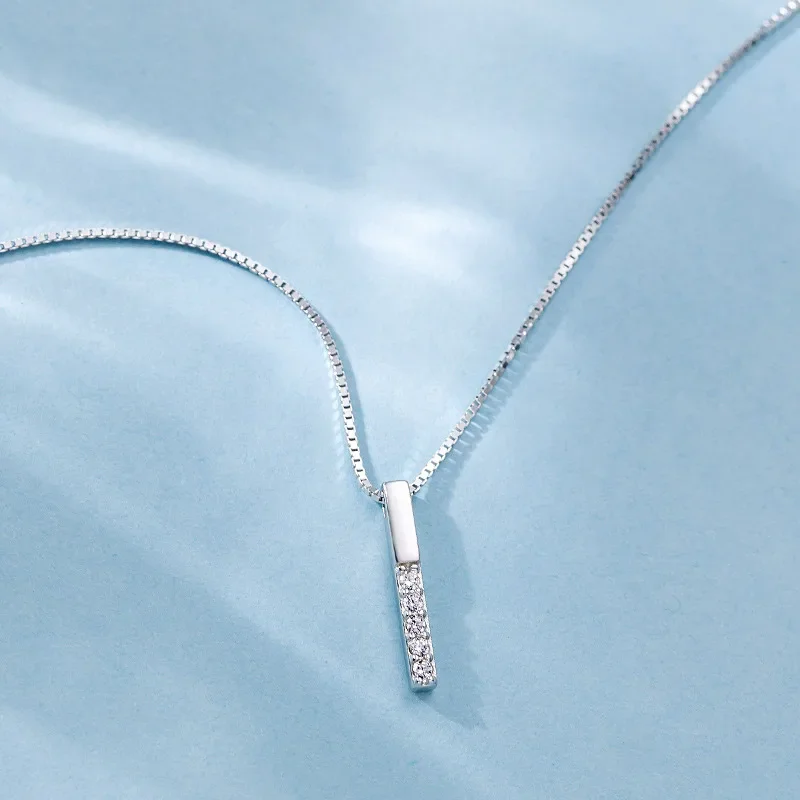 Neu eingetroffen 925 Sterling Silber Zirkon Strass Streifen Form Anhänger Halsketten für Frauen Heiße Hochzeit Schmuck Zubehör Geschenk