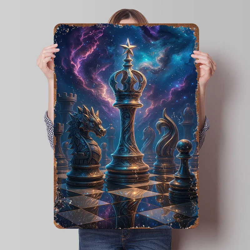Cosmic Chess Game Poster Customized Wall Art Vintage Metal Signs Retro Tin Plaque for Man Cave Bathroom Decor Decoration Gaming