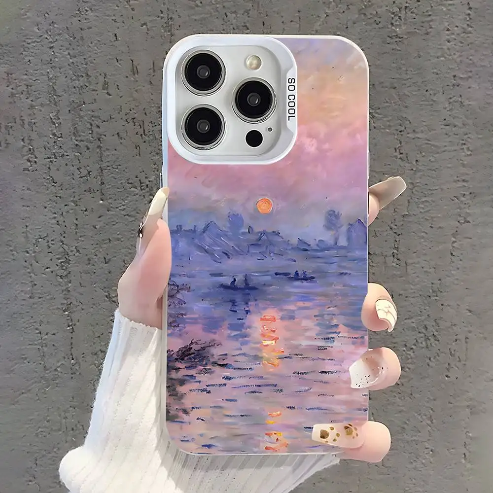 حافظة هاتف C-Claude Monet Garden Art لهاتف iPhone 17,16,15,14,13,12,11,Pro,XS,Max,Plus,Mini,SE غطاء مقاوم للصدمات من الحلوى البيضاء غير اللامعة