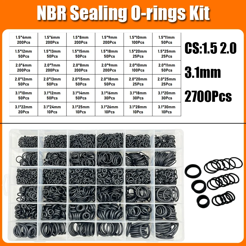 2840p O-Ring-Dichtungsscheibe Schwarz NBR O-Ring Wasserhahn Auto Sanitärdichtung Ölbeständig Hochtemperatur CS 1,0-3,1 mm Oring Kit – Detail 10