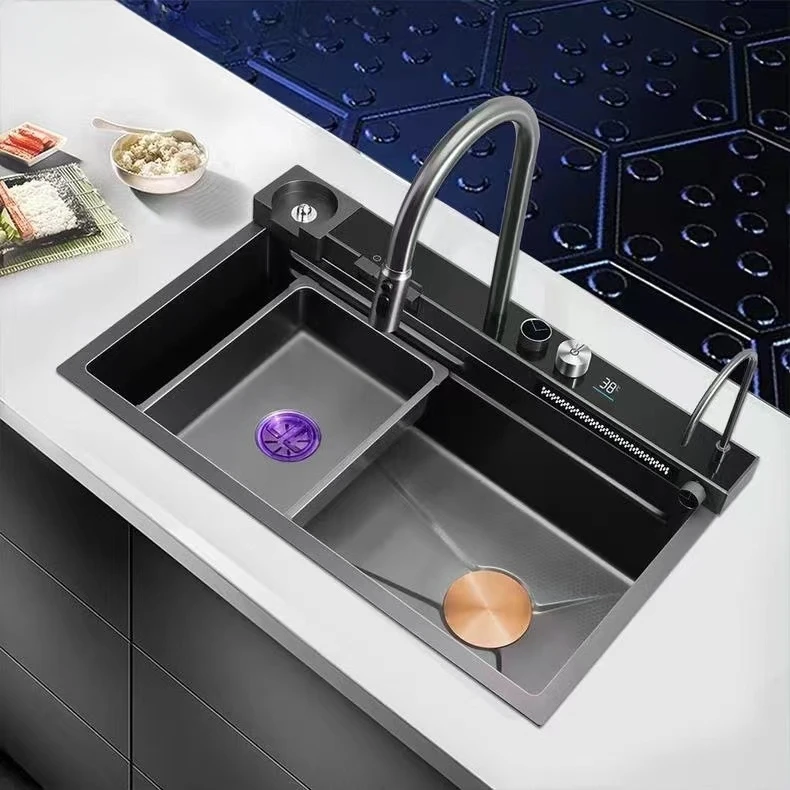 Wholesale Trend Black  Stainless Steel 304 Piano Key Rainfall Fregadero De Cocina Kitchen Sink