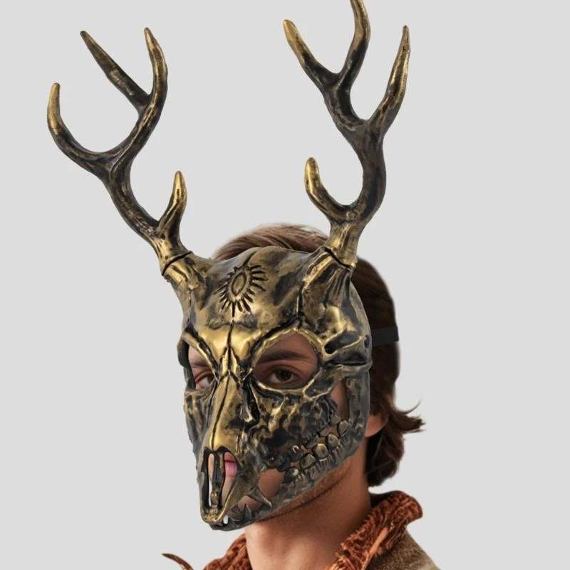 

652F Reindeer Mask Full Face Mask Masquerade Mask Antler Mask Deer Head Mask Halloween Party Mask Carnivals Mask