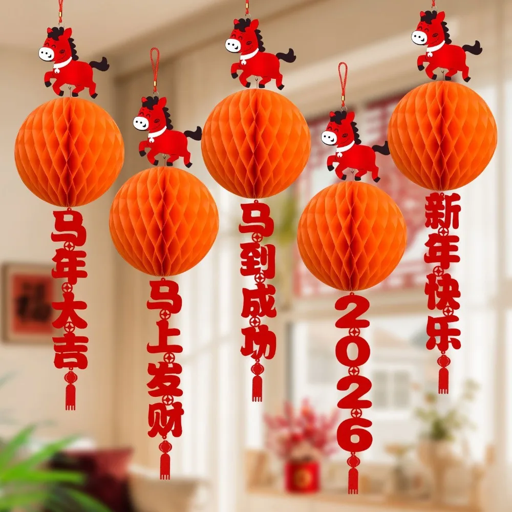 5Pcs Fortune Hanging Ornament New Year Lantern Decorative Hangings Lucky Chinese Style Atmosphere Decoration Supplies