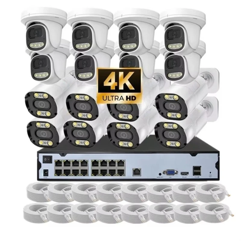 

4K 8MP 16-Channel POE NVR System Indoor/Outdoor Bullet Dome IP Camera with Cables for Surveillance
