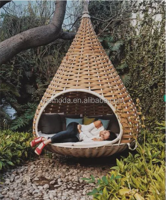 Natural Nestrest Suspended Seat Outdoor Rattan Garden Standing Hanging Lounger Daybed Big Rattan Swing For Resort image 2
