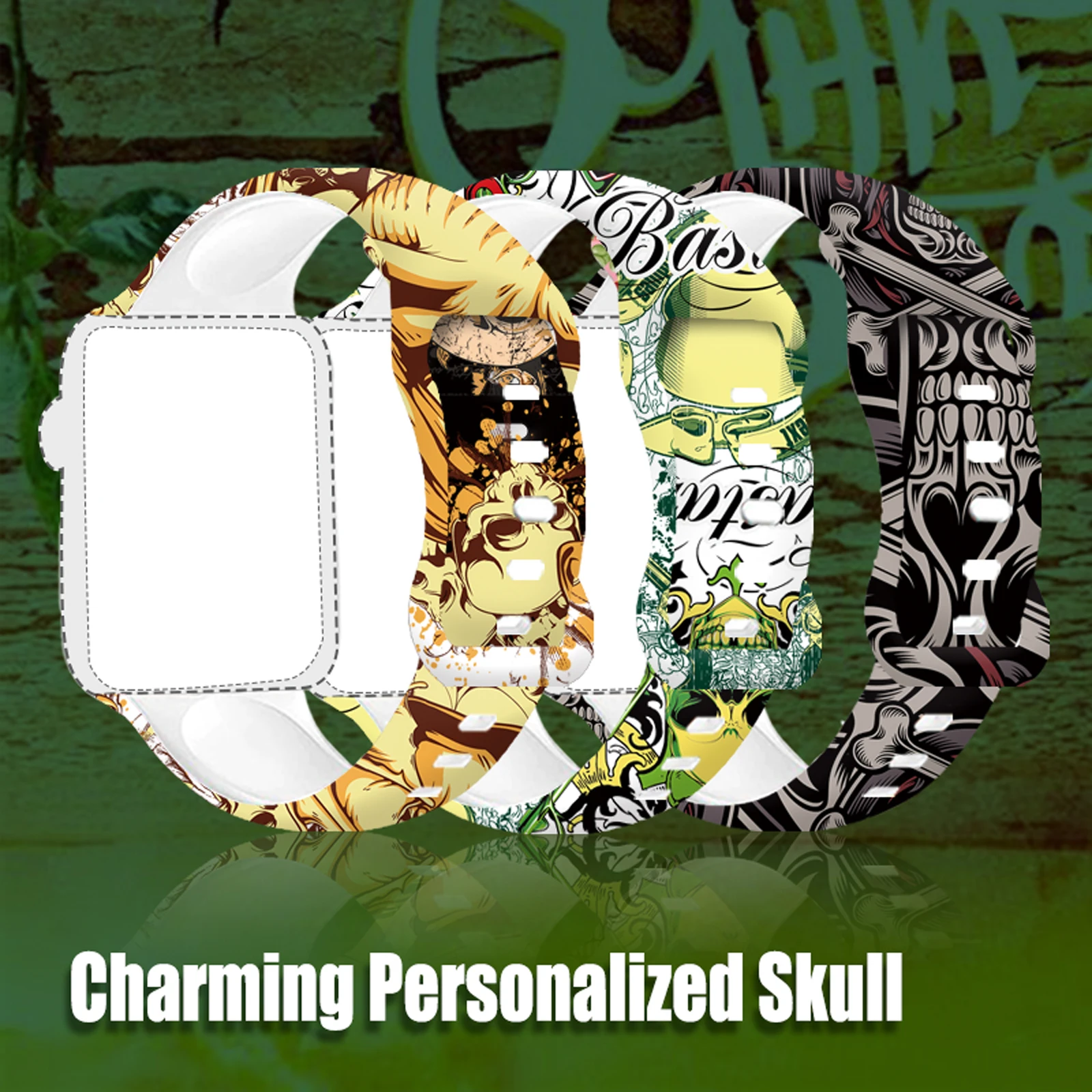 Blackened Skull Printed Strap for iWatch 10 9 8 Silicone Band for Apple Watch Replaceable Bracelet 46mm 44mm 42mm 41mm Watchband - Image 2