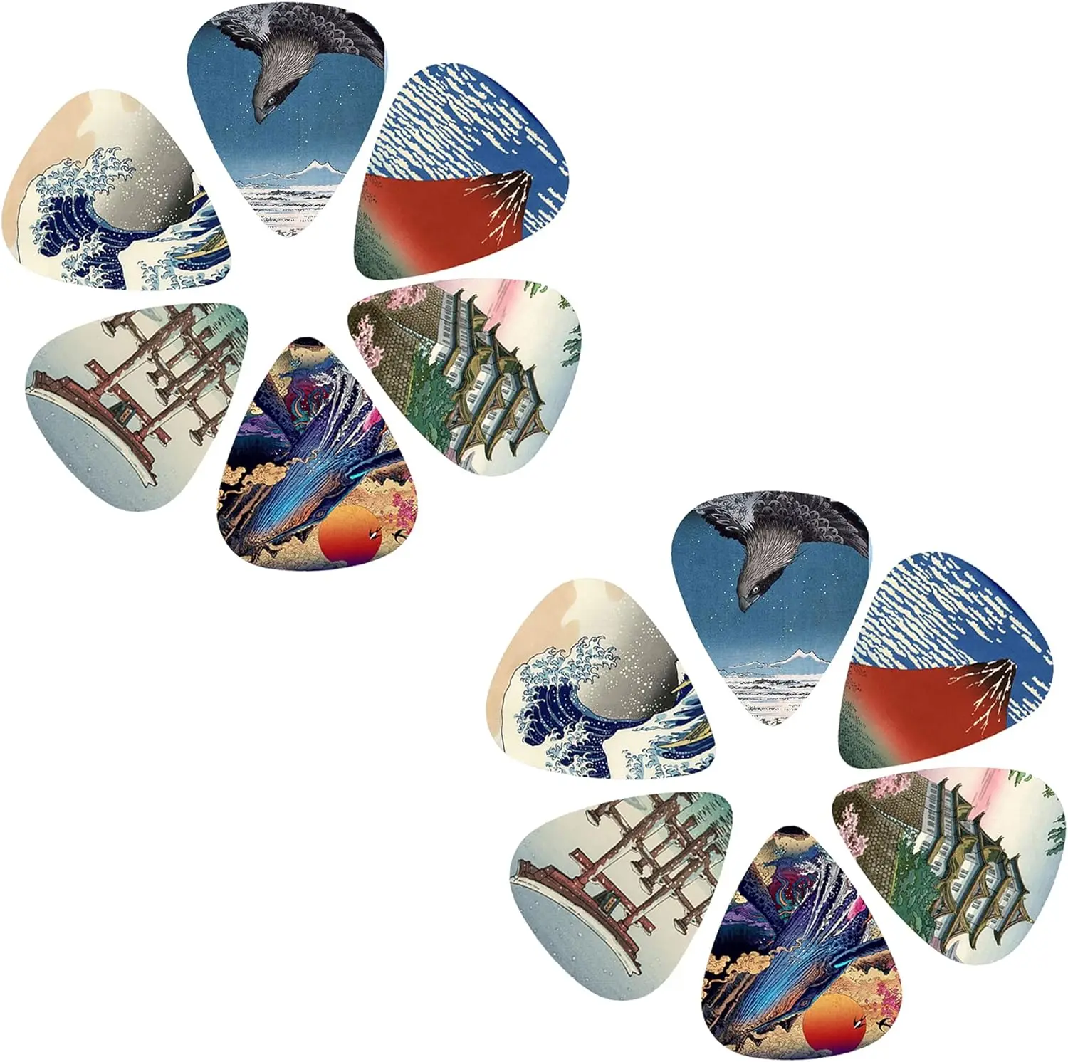 New 12pcs/set  Guitar Picks -  Japanese Culture Style Theme Painting Shrapnel,  for bass, ukulele musical instrument accessories