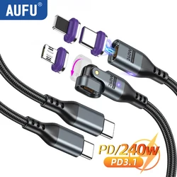 AUFU 마그네틱 C타입 케이블, 맥북 PC 5A 초고속 충전 자석 USB-C 케이블, 아이폰 삼성 샤오미 노트북용, PD240W, 2 개