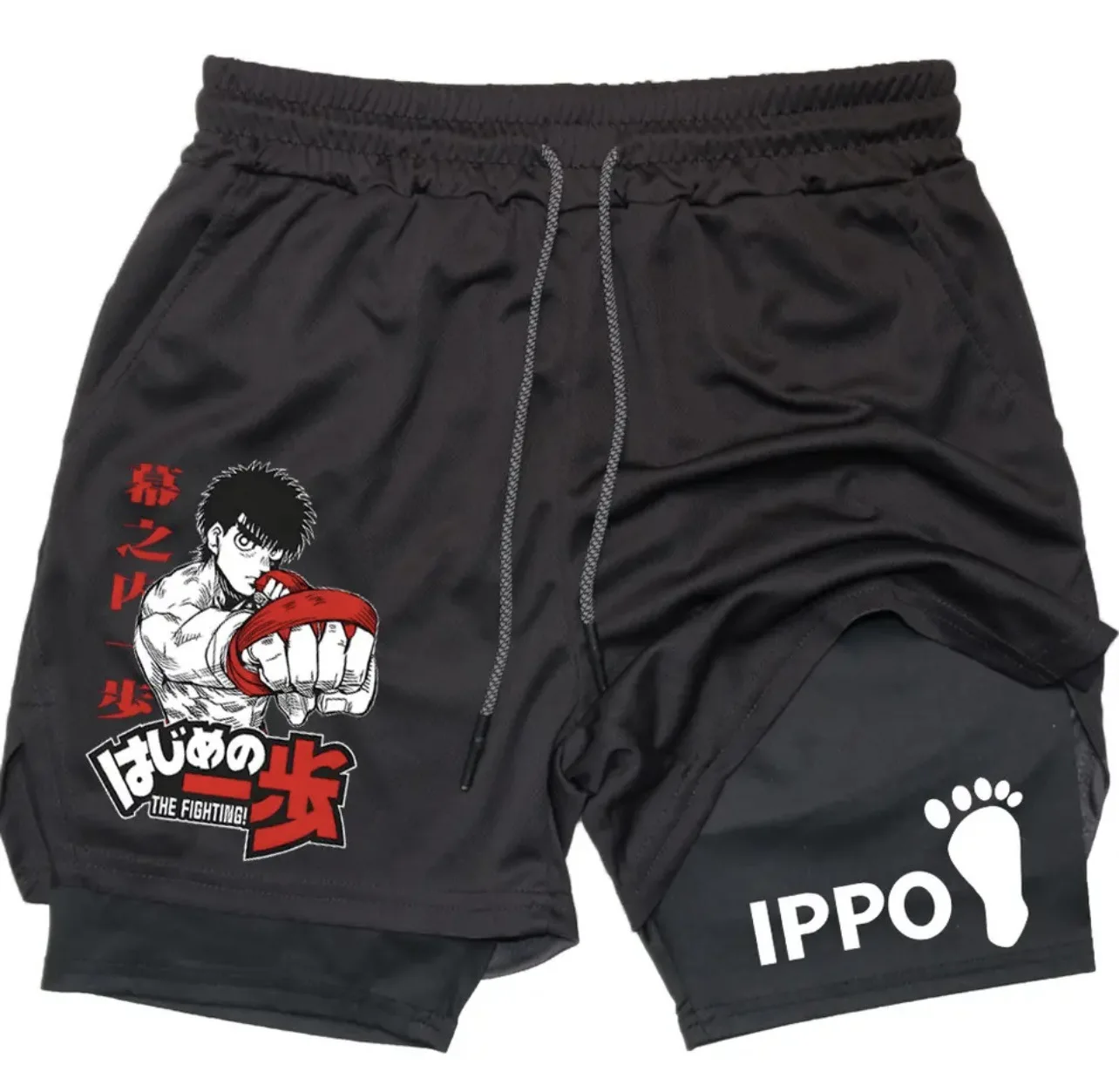 2025 Summer Anime Boxing Men's 2-in-1 Double layer Sports Shorts New Fake Two piece Sports Shorts