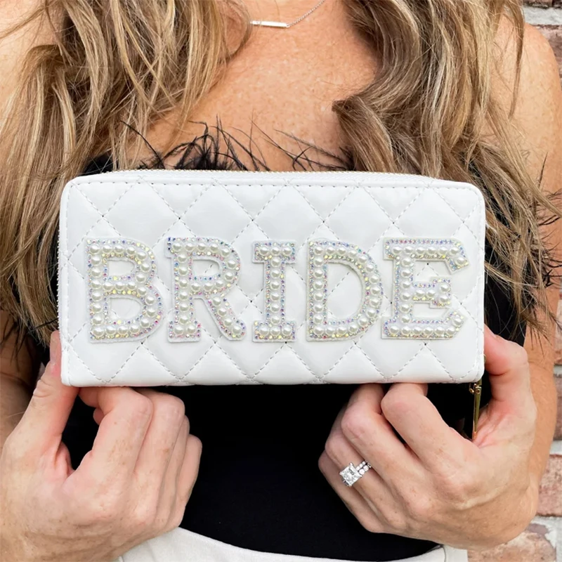 White Pearl Bride to Be Purse Bridal Shower Wedding Engagement Honeymoon Bachelorette hen Party decoration Mrs wifey Gift Bag