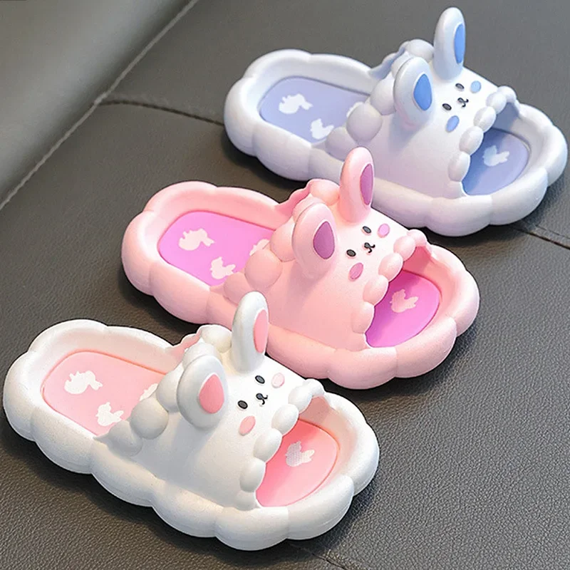 Summer Children\'s Slippers Cute Cartoon  3D-Rabbit Slippers Breathable Non-slip Home Bathroom Soft Slipper Kids for girls