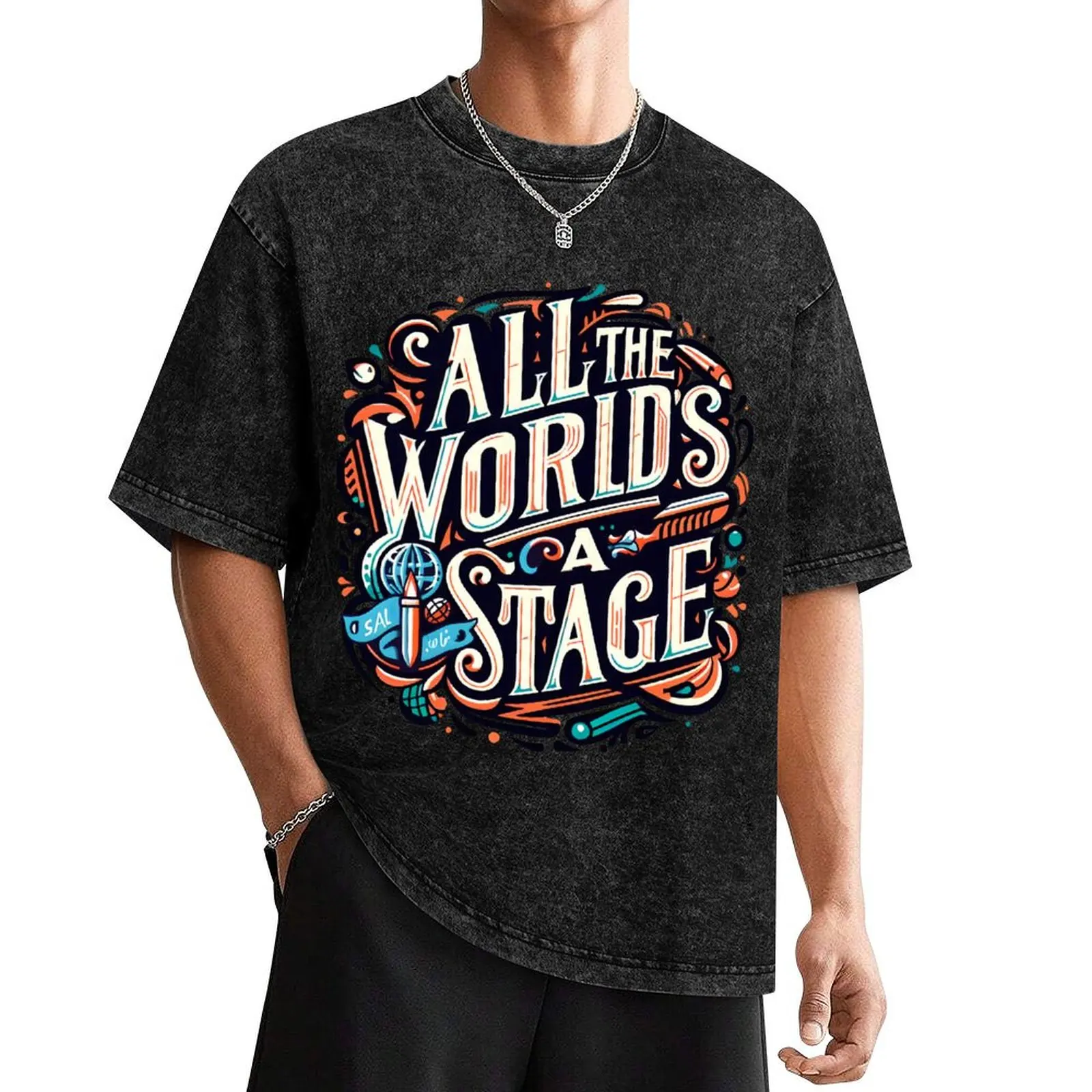 

All the world's a stage, typography T-Shirt topping plain designer t shirt men