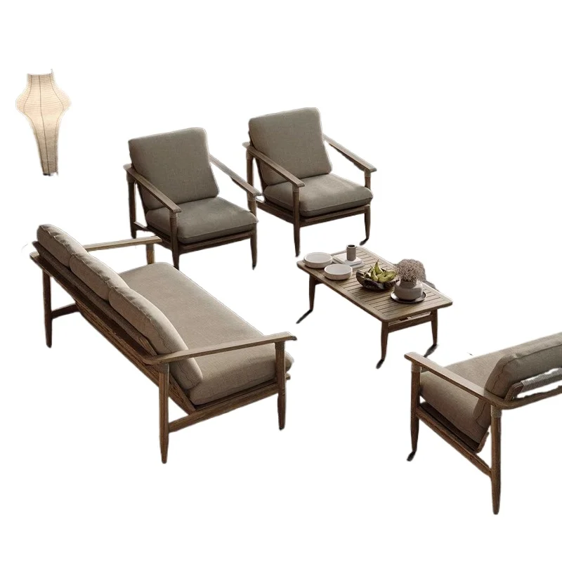

Outdoor sofa teak old courtyard villa garden teak rattan open-air waterproof homestay outdoor terrace combination