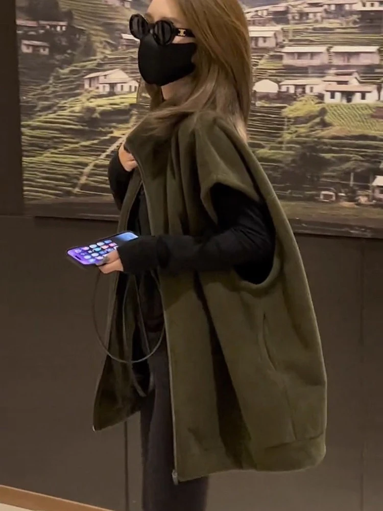 Plus Size 300er Pou ein Fce Damenweste Loose Svel Retro Hong Kong Sle Faionable Oberbekleidung Jaet