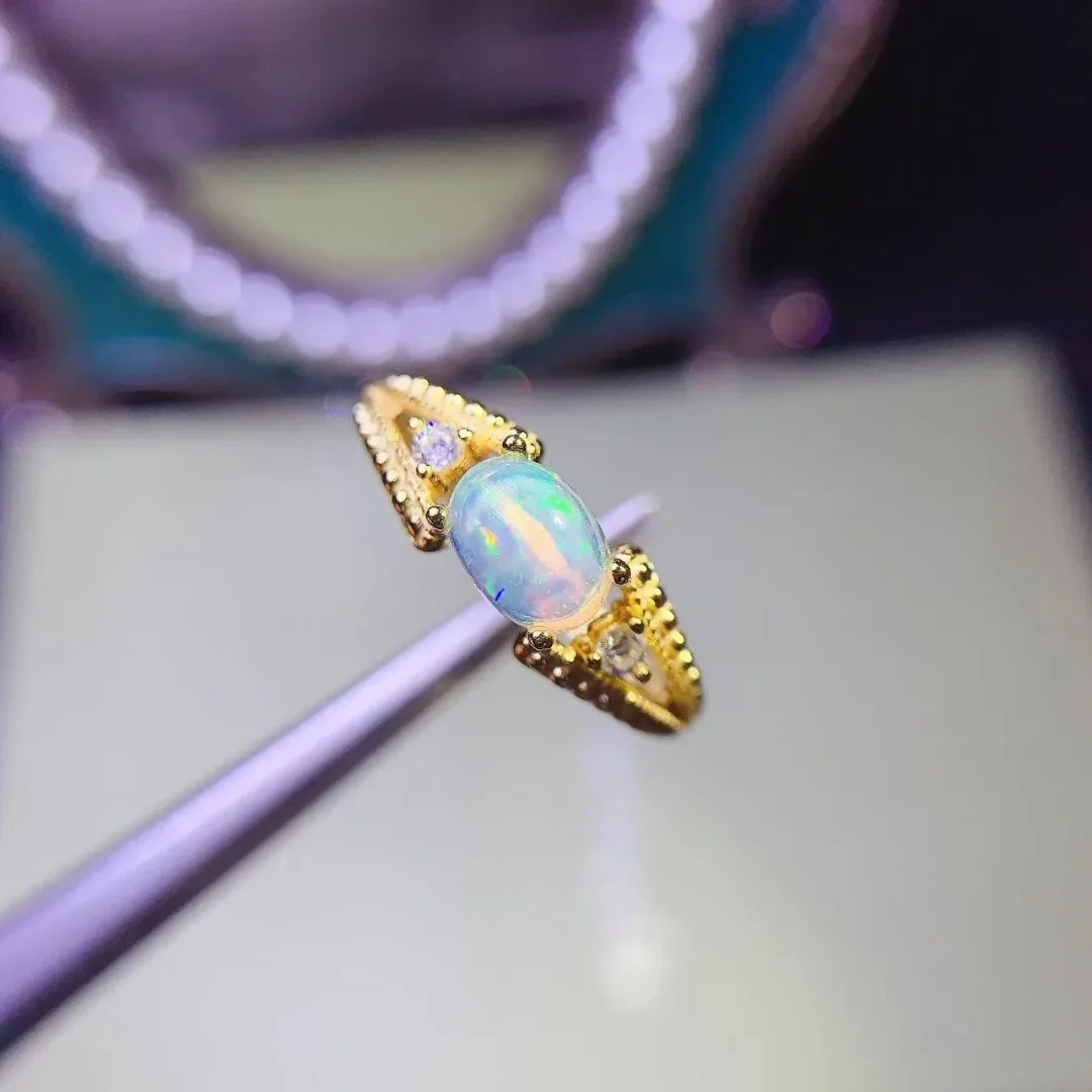 New Sharp and Dazzling Natural Opal Ring in 5*7mm 925 Silver with Shining Gemstones Suitable for Daily Wear
