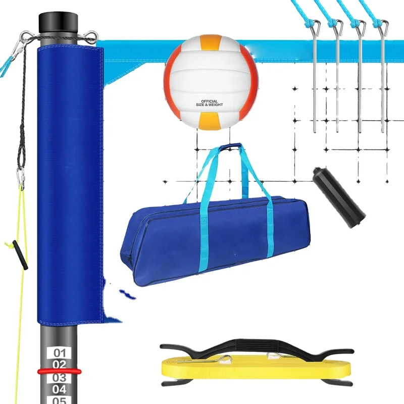 

Portable Heavy-Duty Volleyball Net Set Adjustable Height Poles Training Equipment for Outdoor Backyard Beach Lawn