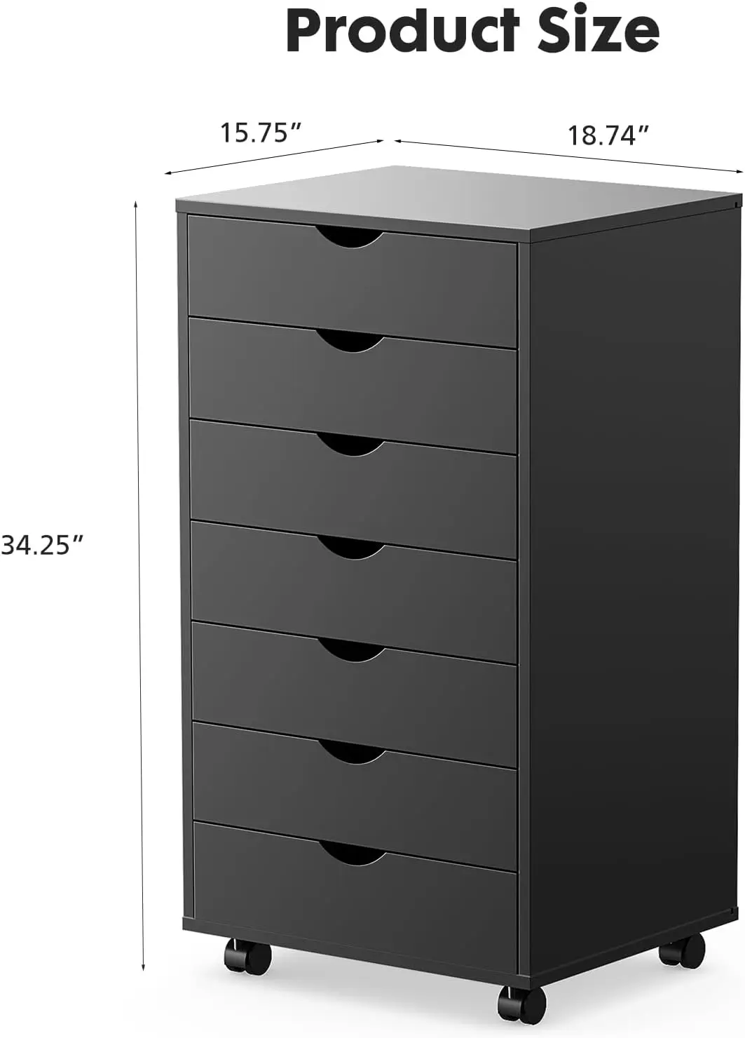 7 Drawer Mobile File Cabinet Under Desk Storage with Wheels Rolling Wood Filing Chest for Home Office Black