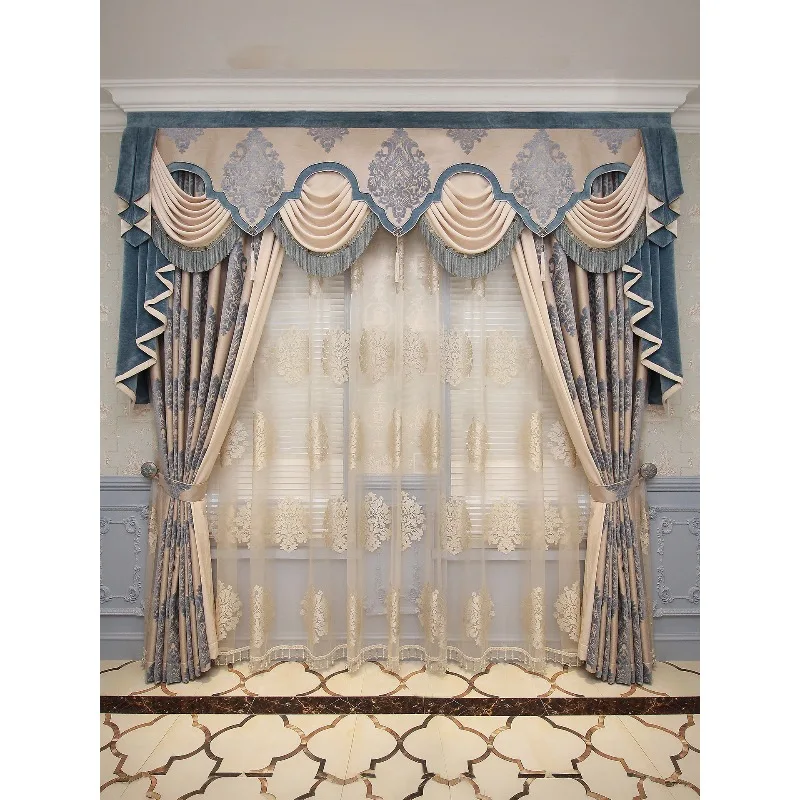 American curtains retro European simple European window screens high-end chenille luxury living room bedroom finished curtain he