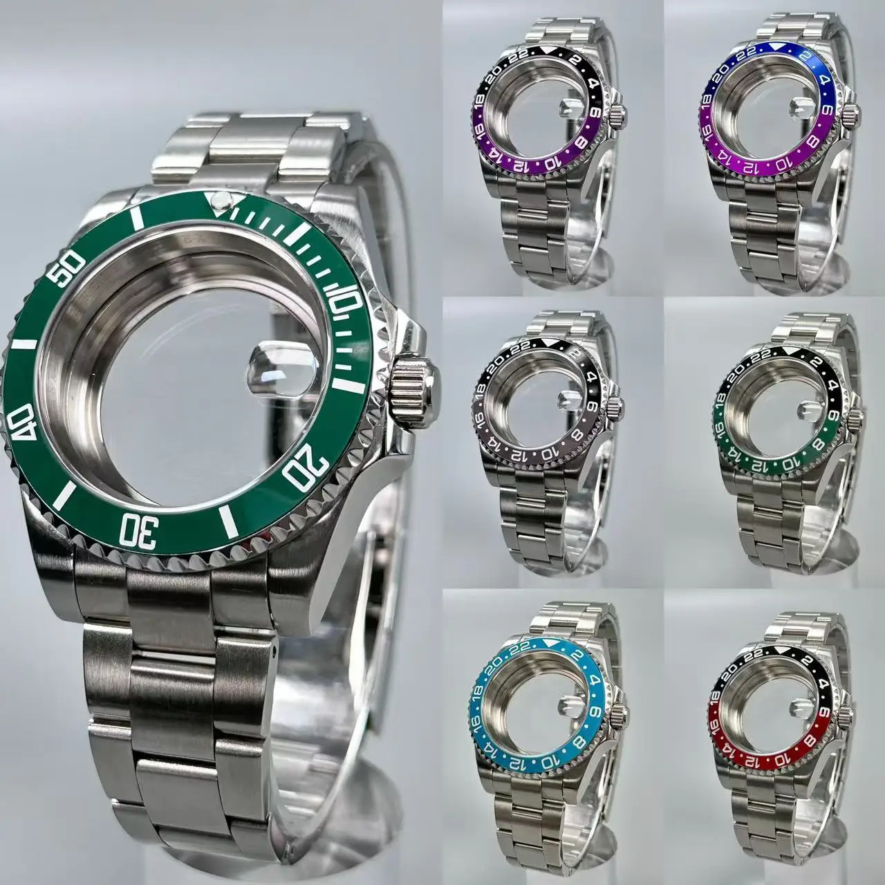 40mm Silver NH35 Waterproof Diver Watch Case GMT/SUB Stainless Steel Sapphire Fits NH35/NH36 Movements 28.5mm Dia  Accessories