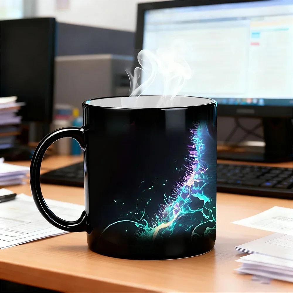 1 Magic Color Changing Neon Glow Cat Mug - Thermal Coffee Mug with Glow Magic Metamorphosis, 11 oz Ceramic Magic Mug for Hot/Col