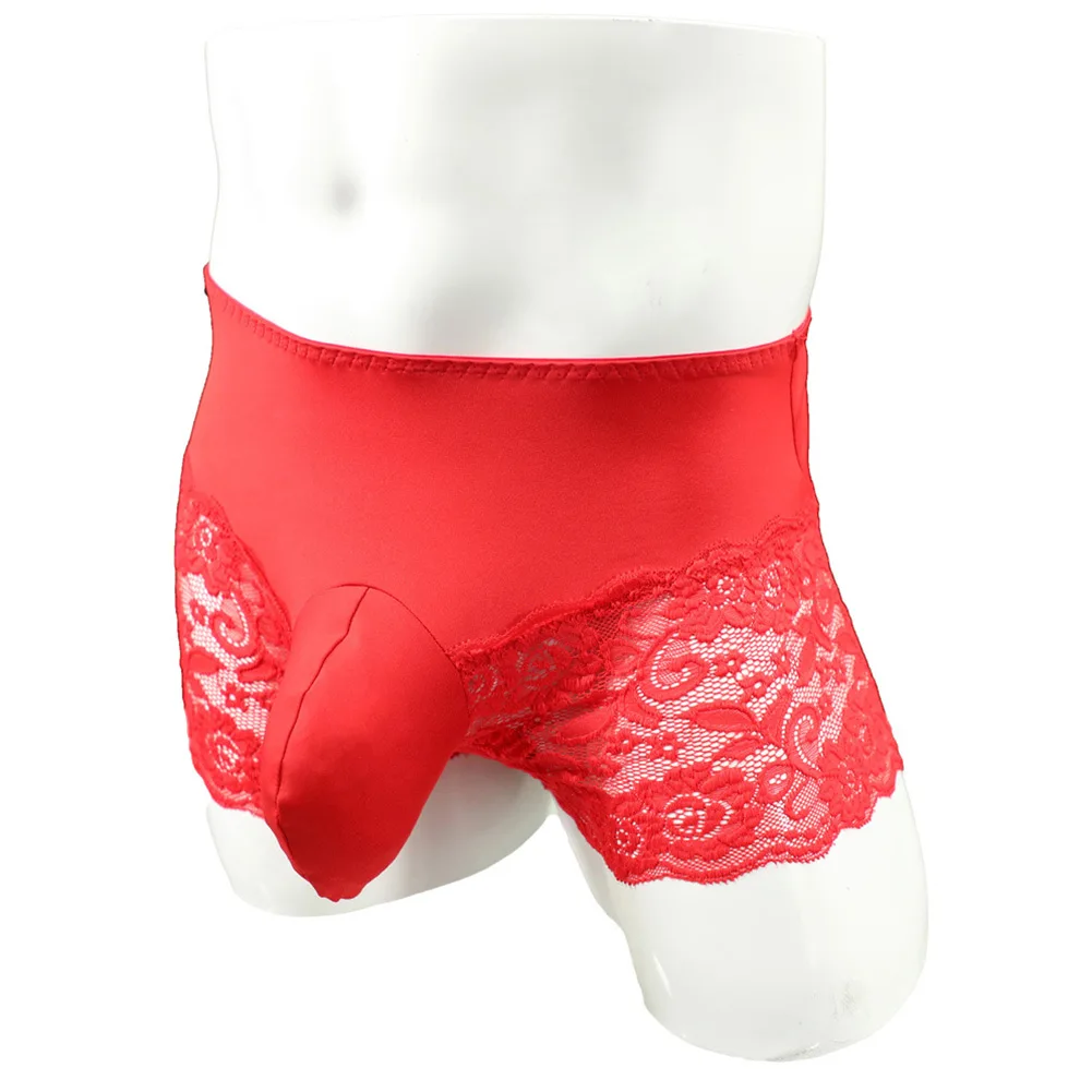 

Men's Sexy Briefs Cotton Lace Underwear Low-Rise Panties Pouch Ultra-Thin Underpants Male Solid Color Sensual Lingerie