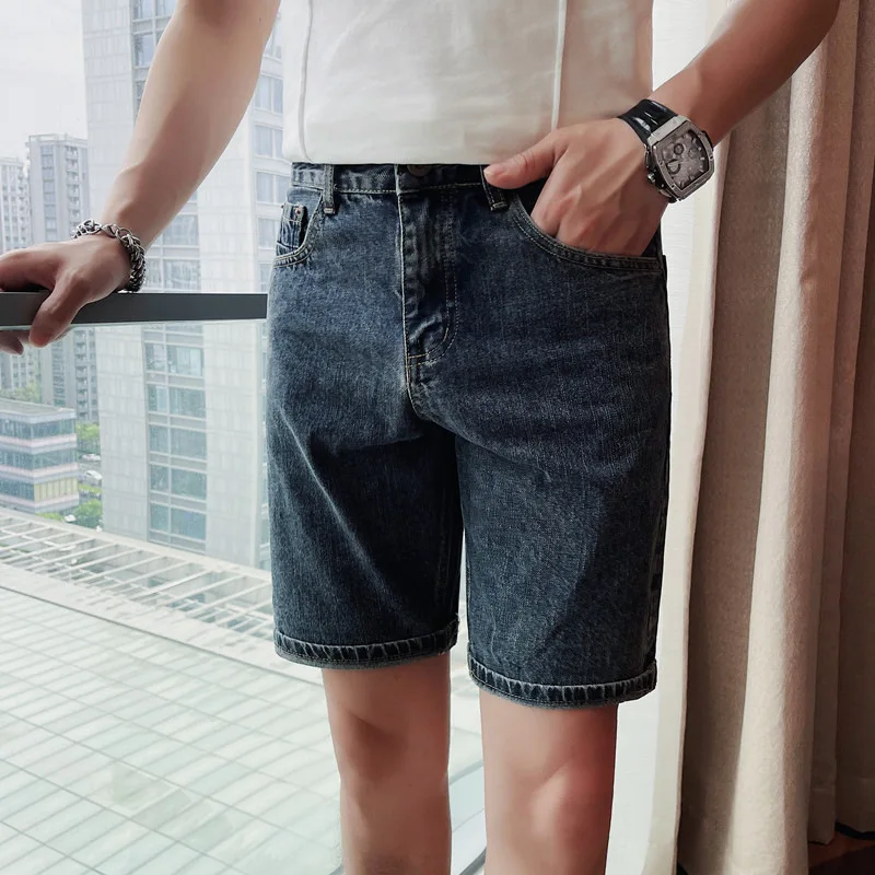 2024 New Summer Thin American Retro Men's Denim Shorts Slim Fit Versatile Simple and Refreshing Casual Capris for Men M-3XL