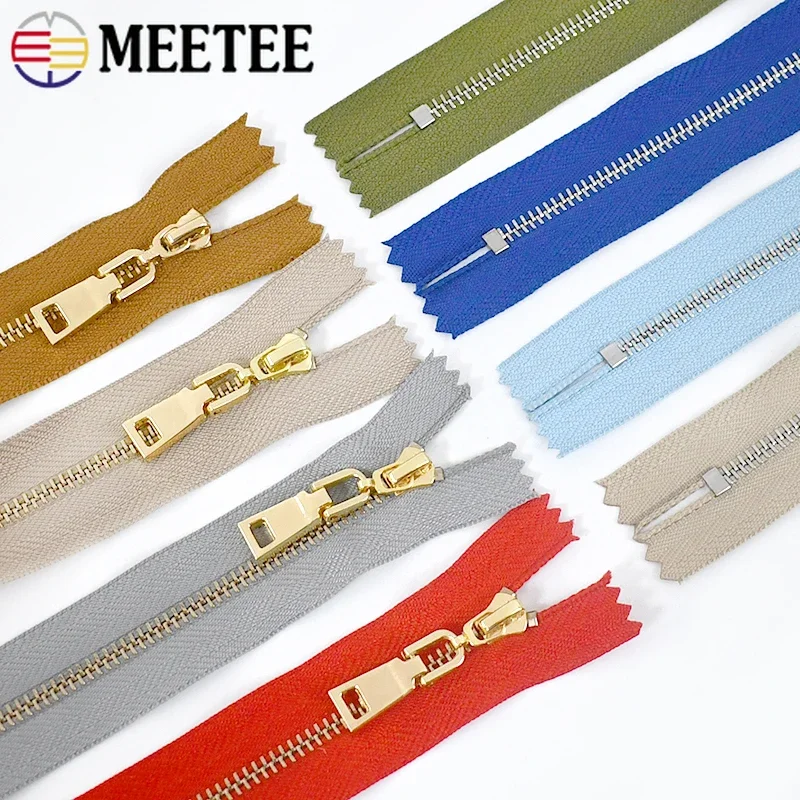 5/10 unidades Meetee 15/18/20/25/30cm 3 #   Zíperes de metal com trava automática de ponta próxima para bolsa, roupas, vestuário, reparo diy, acessórios de costura