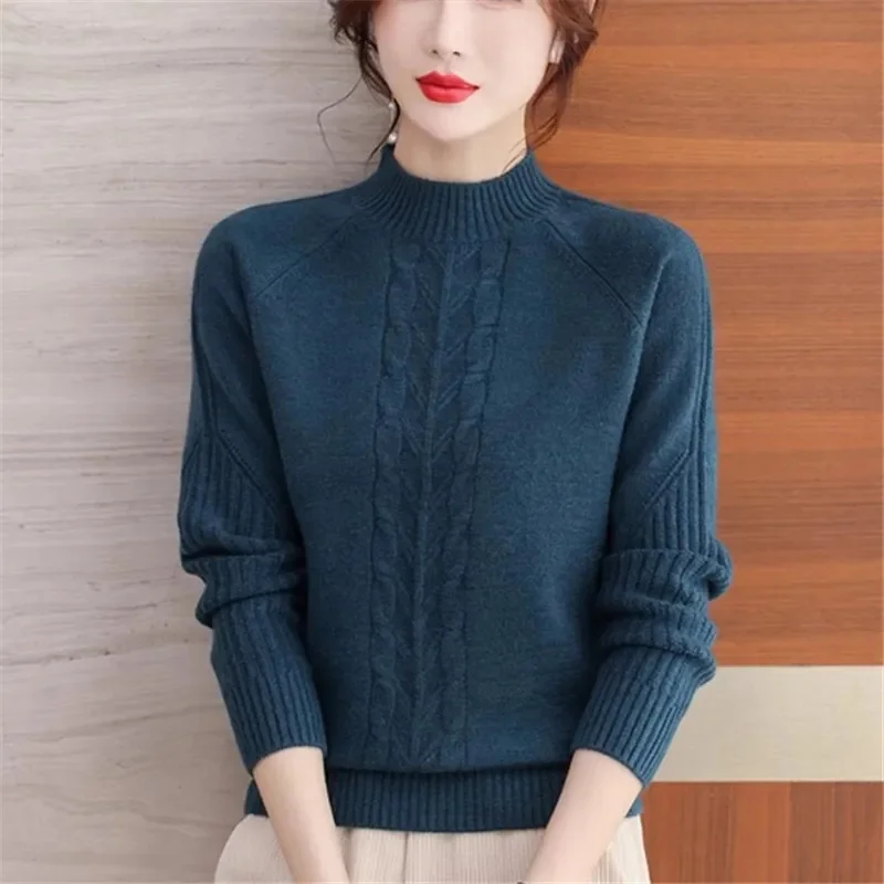 

Autumn Winter Women Mock neck Sweaters Pullover Tops Knitwear Fashion Female Long Sleeve Skinny Elastic Casual Knitted Shirts