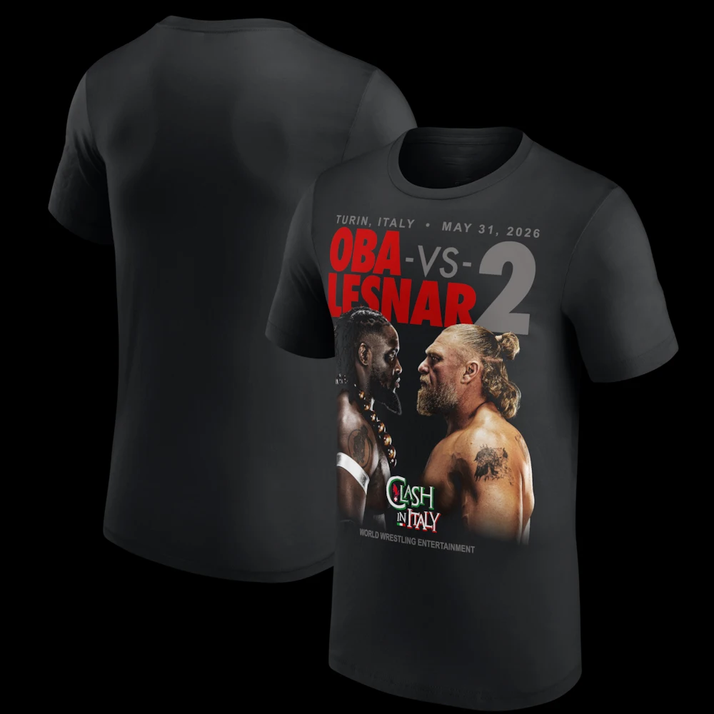 Camiseta Masculina de Verão 2026: Clash na Itália - Oba Femi vs. Brock Lesnar 2 - Estilo Luta Livre Casual Solto Streetwear