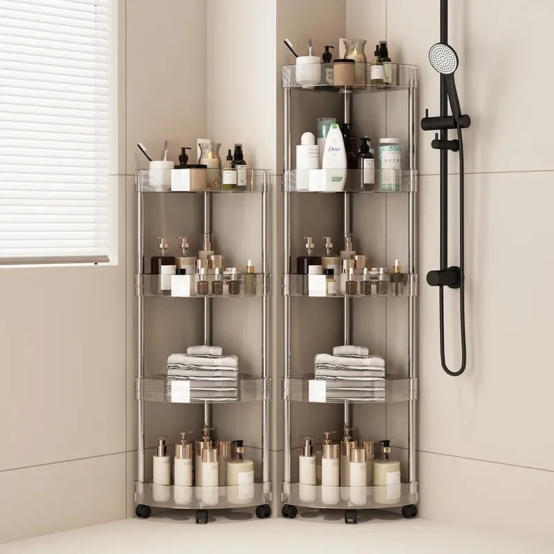 Fashion Rack Multi-Layer Transparent Bathroom Shelf Washbasin Storage Trolley Easy-Move Corner Space-Saving Toilet Rack Toilet