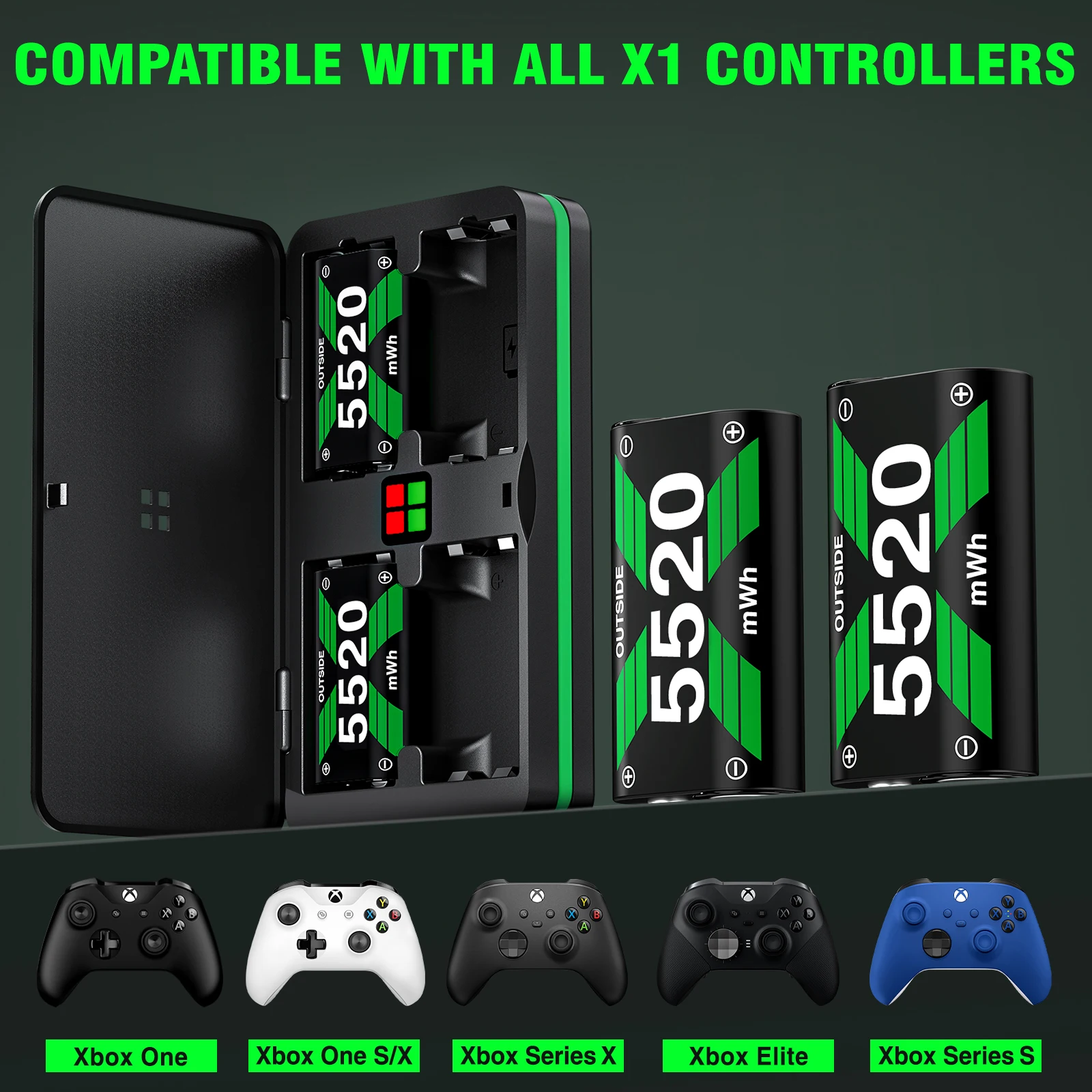 BEBONCOOL Rechargeable Battery Pack for Xbox One S/X/Elite Xbox Series S/X/Xbox One Controller 4X5520mWh Battery Charger