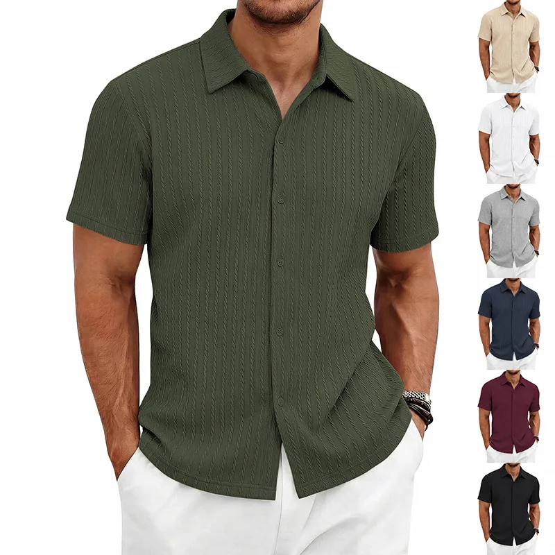 Men's Summer Men's Texture Casual Simple Short Sleeve Knitted Lapel Shirt Men's T-Shirt