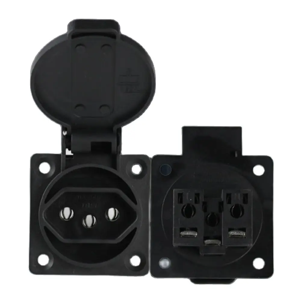 Black 20A Multifunction 2P+E Waterproof Brazil Outdoor Industry AC Power Panel Socket Wiring Charge Receptacle Outlet 50*50mm