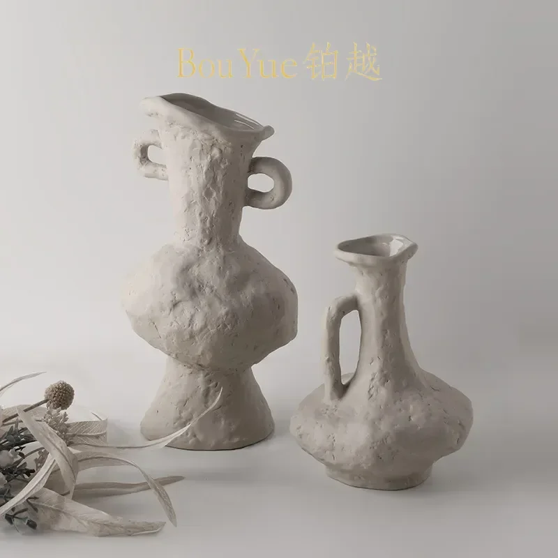 Jingdezhen Ceramic Vase Wabi Sabi Style Sandy Texture Home Decor Living Room Flower Arrangement Art Pottery High End Ornament
