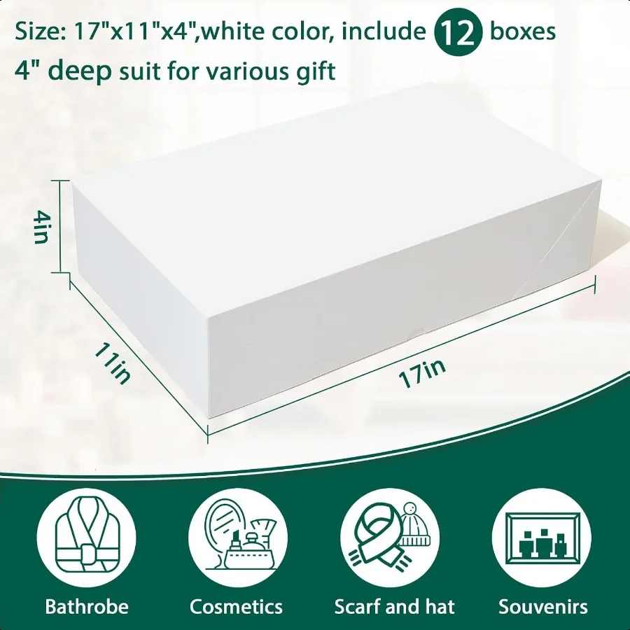 12 Cajas de Regalo Premium con tapas para regalos Cajas Blancas Extra Grandes para Envolver Regalos Cajas de Regalo de Ropa Profunda de 4 Pulgadas para bata